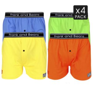 4 Mix Colour Pack Frank and Beans Underwear Mens 100% Cotton Boxer Shorts S M L XL XXL