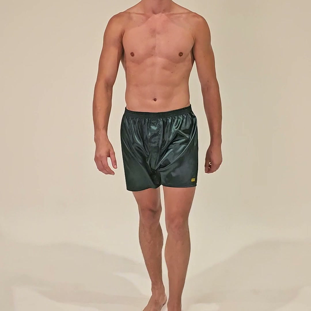 Men's green satin boxer shorts — product video